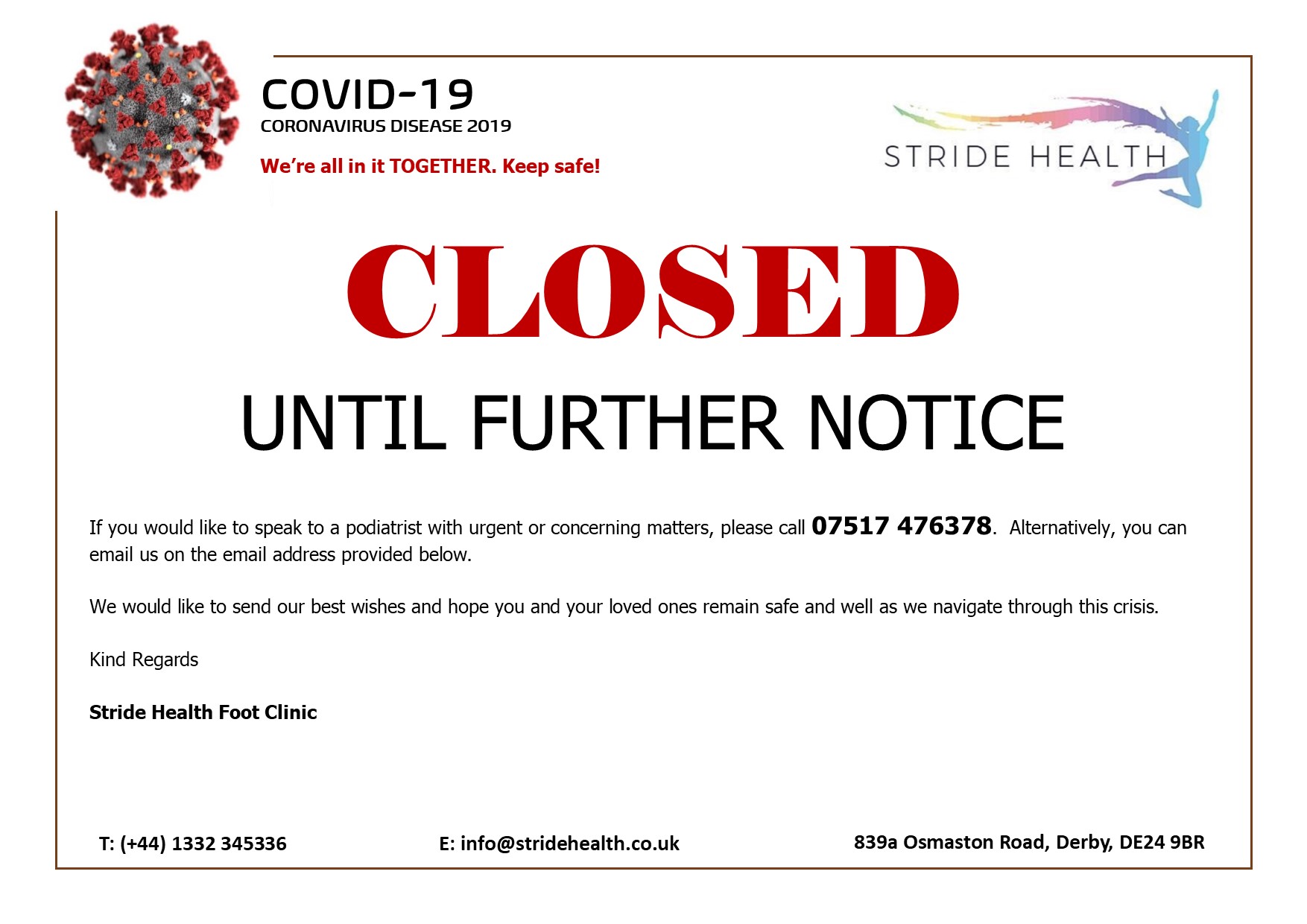 Stride Health Derby's Foot Clinic with leading Podiatrists & Chiropodists